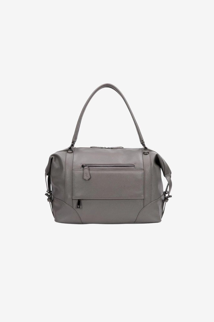 Back view of the bambino grey vegan leather diaper bag 
