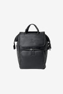 Black vegan leather baby changing bag on a white background