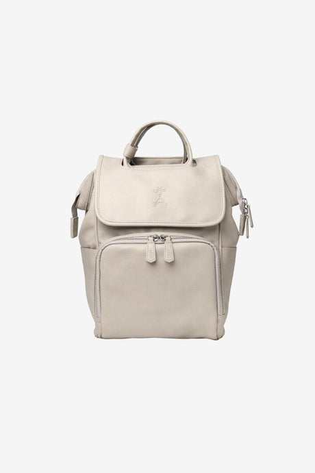 Grey vegan leather changing bag on white background