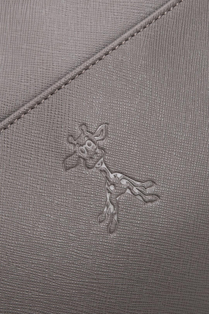 Gigil giraffe logo on grey saffiano vegan leather diaper backpack 
