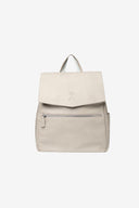 Grey vegan leather changing backpack on a white background