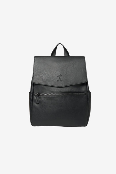 Black vegan leather changing backpack on a white background 