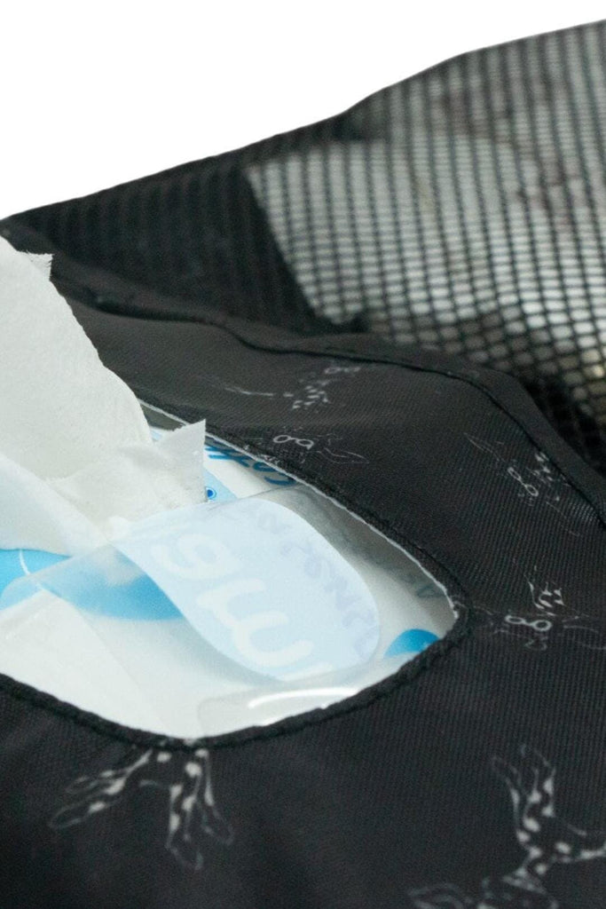Handy wet wipe compartment inside the Black Nappy Pouch