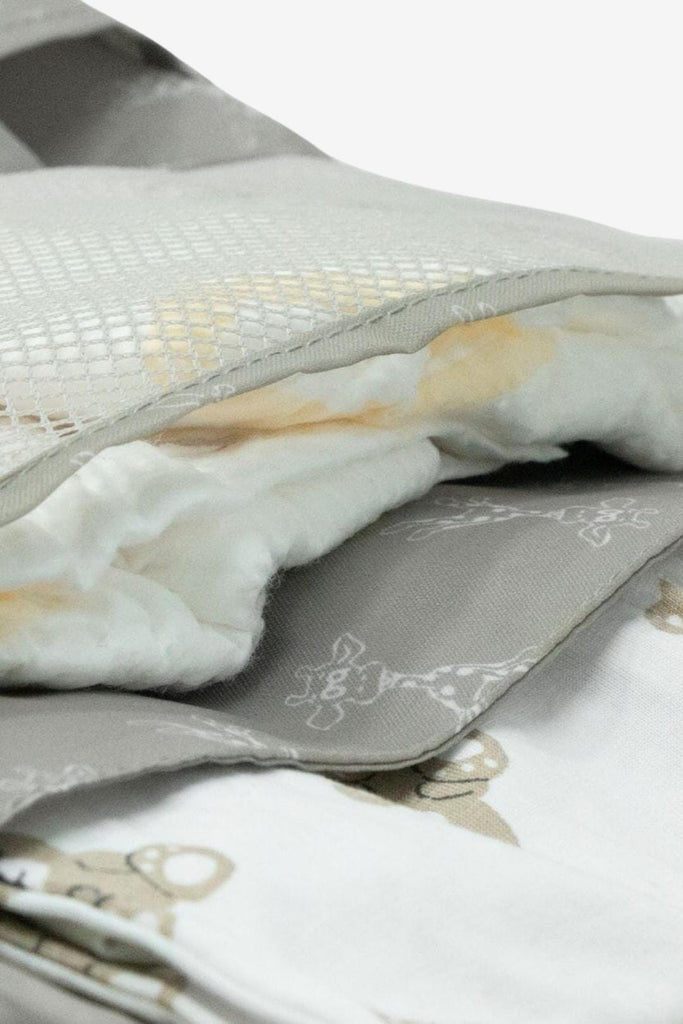 Close up image of the section/compartments on the Mist Grey - Nappy Pouch.
