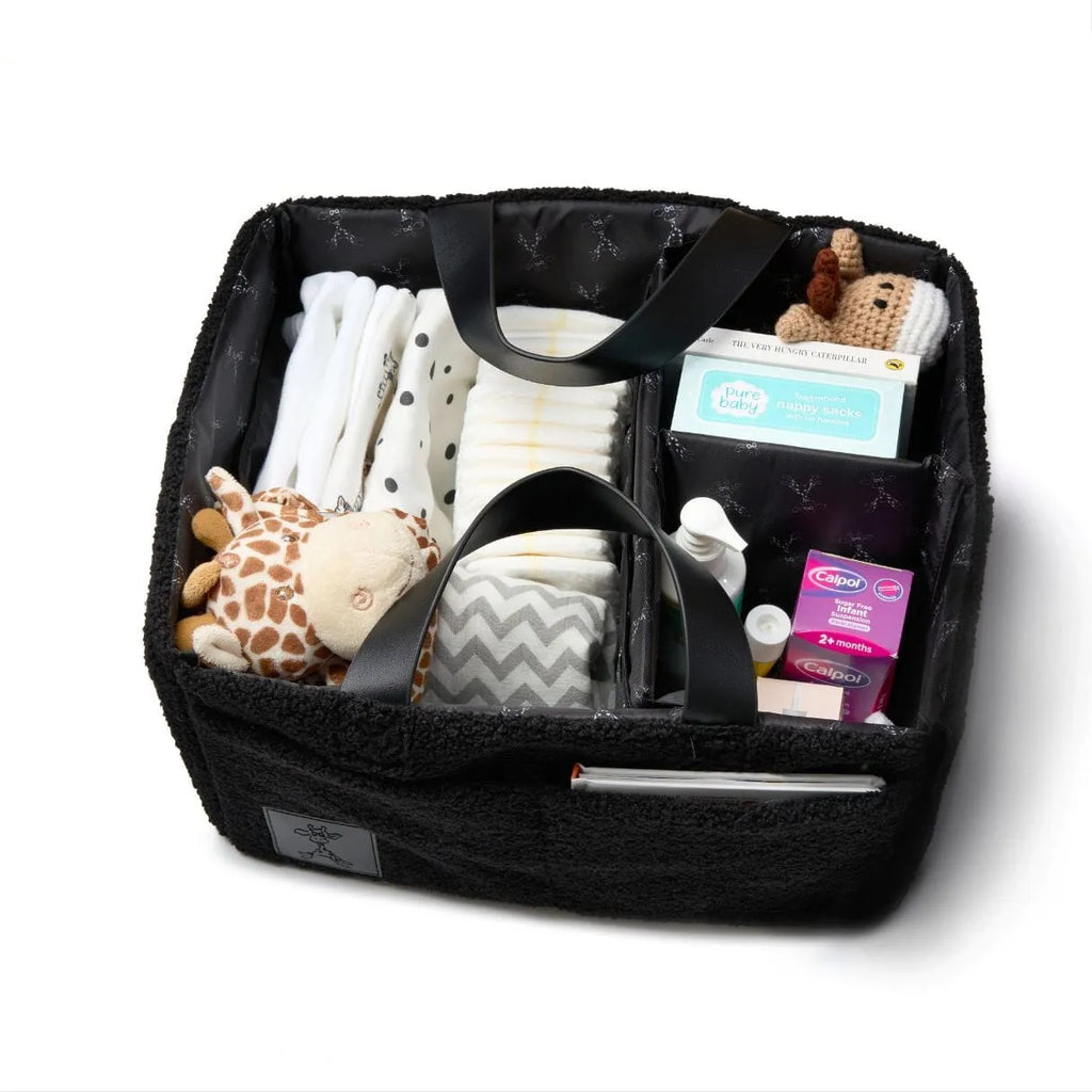 black nappy organiser packed with necessities