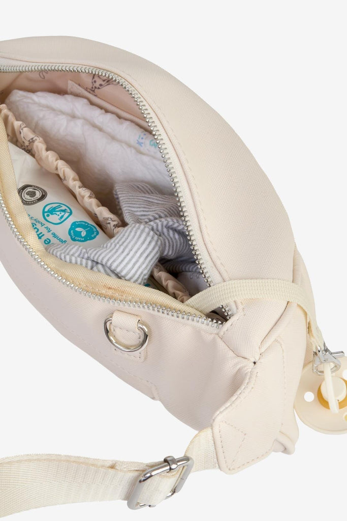 Organised cream vegan leather buggy organiser with dummy clip