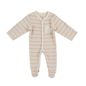 thick neutral stripe organic baby sleepsuit