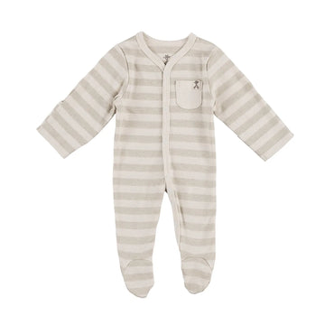 Wide Green Stripe Organic Sleepsuit with a pocket